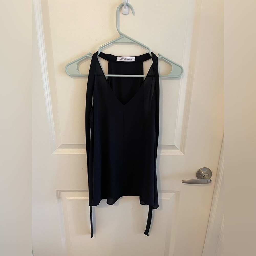 BCBG generation black semi sheer blouse